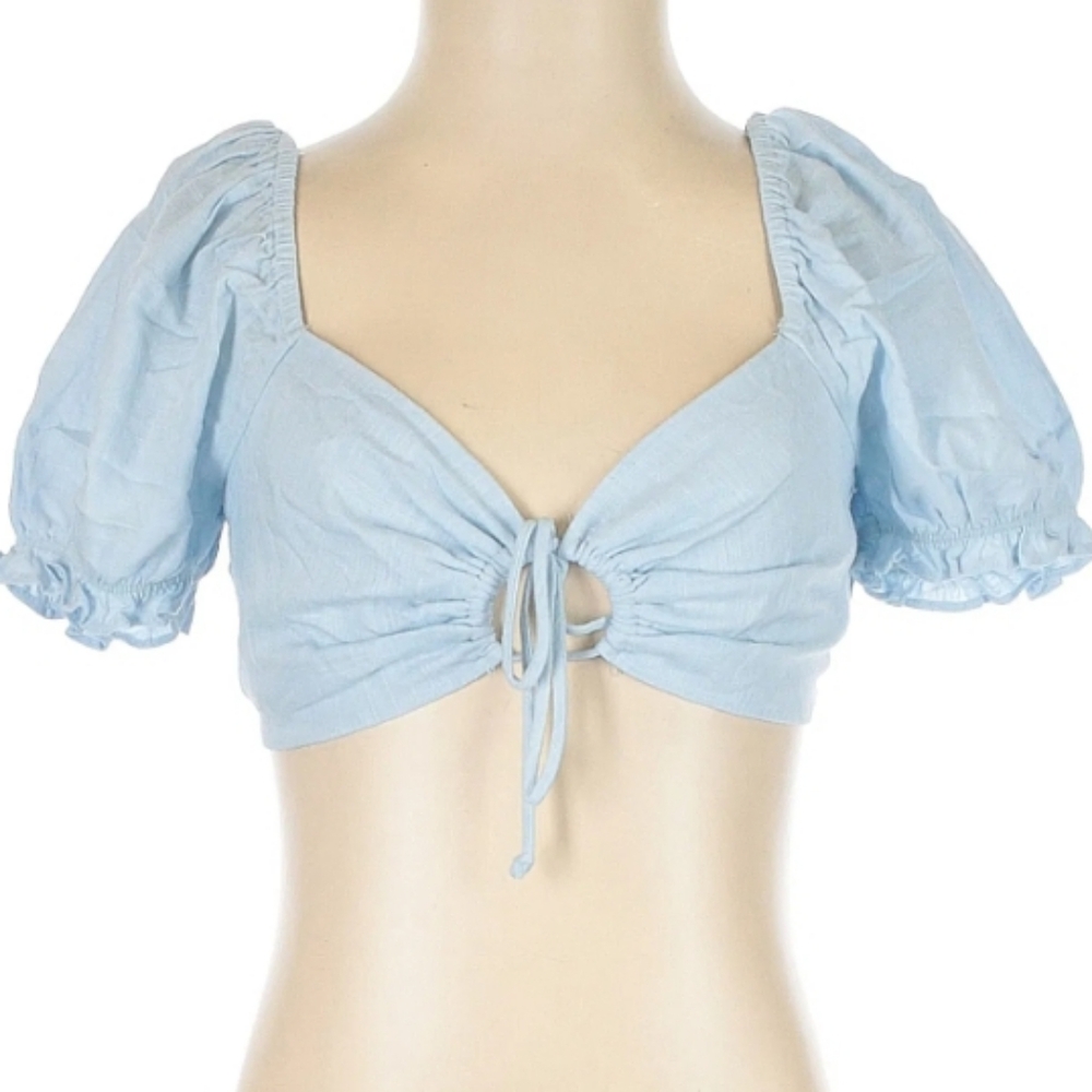 Cotton Candy Sky Blue Puff Sleeve Crop Top